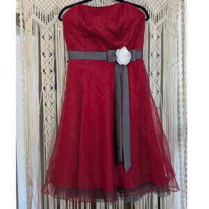 Alfred Angelo A-Line Strapless Dress Size 10 Burgundy Wine Maroon Charcoal Grey